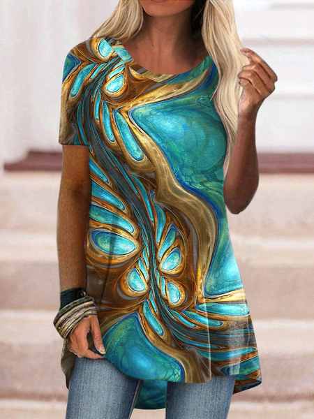 

Casual Crew Neck Short Sleeve Tops, Multicolor, T-Shirts