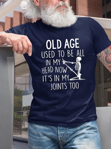 

Old Age Funny Letter Skull Print T-shirt Crew Neck Short Sleeve Tee for Men, Purplish blue, T-shirts