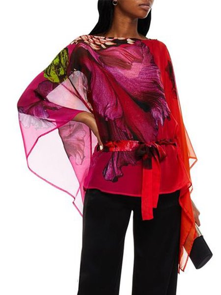 

Daily Elegant Floral Regular Fit Long Sleeve Top, Red, Tops