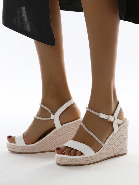 

JFN Casual Urban Diamond Adjustable Strap Wedge Sandals, White, Sandals