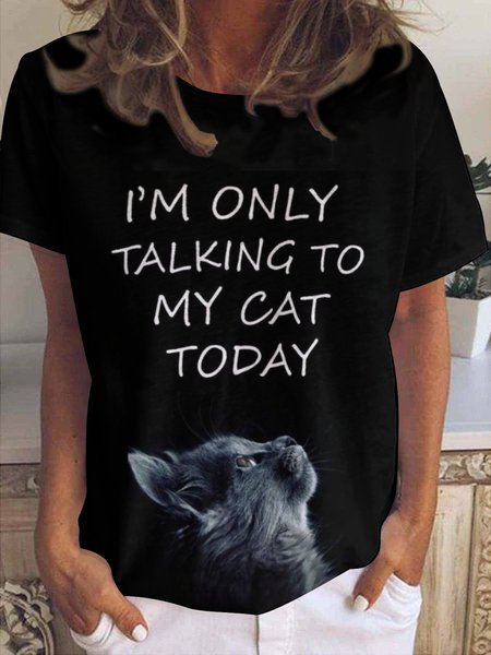 

I'm Only Talking To My Cat Today Funny T-Shirt, Black, T-shirts