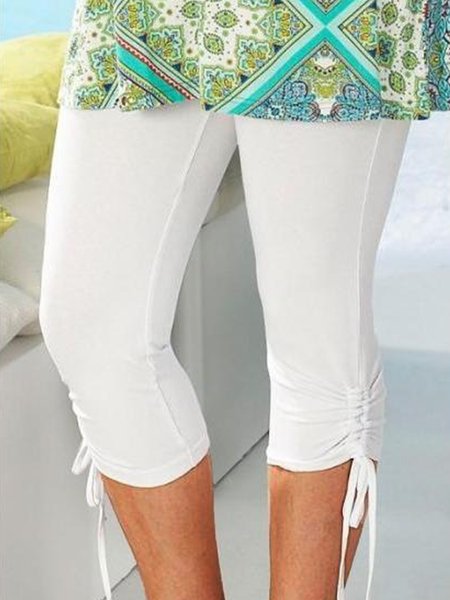 

Casual Plus Size Plain Capris Leggings, White, Leggings