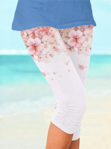 

Boho Floral Skinny Shorts, White, Shorts