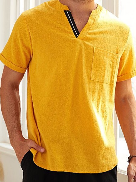

Men's Fashion Casual Short Sleeve Shirts, Yellow, Shirts ＆ Blouse
