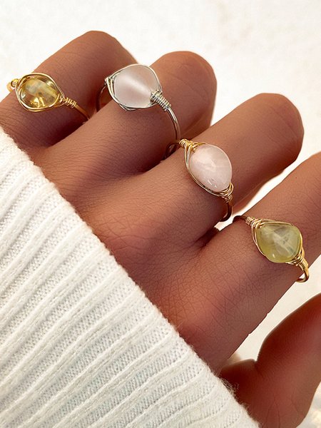 

4 Pcs Vintage Natural Stone Ring, As picture, Rings
