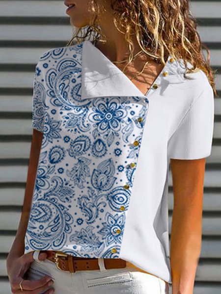 

Casual Tribal Short Sleeve Tops, White, Tops