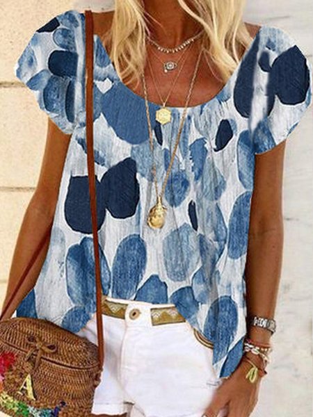 

Casual Short Sleeve Tops, Blue, Tops