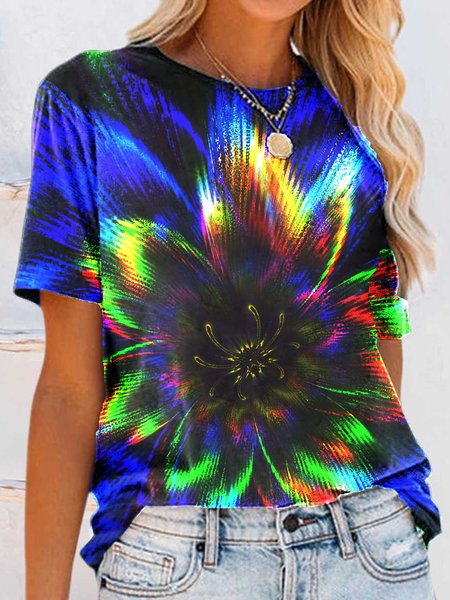 

Gradient Tie-Dye Print Spring New Hot Deals Super Good-looking Ladies Casual T-Shirts, Multicolor, T-Shirts