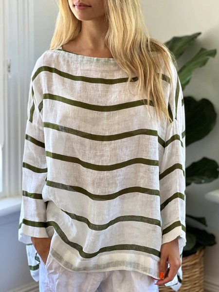 

Linen Crew Neck Casual Striped Long Sleeve Tops, Stripe, Long sleeve tops
