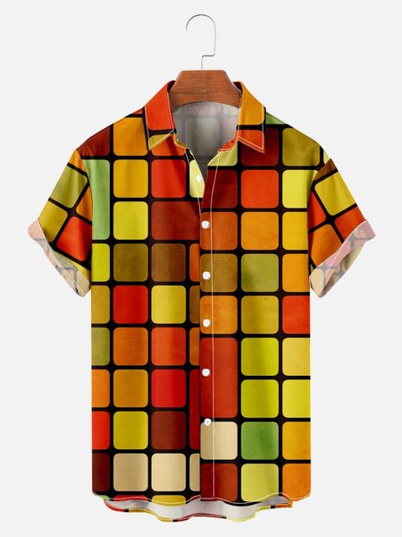 

Mens Colorful Plaid Print Loose Short Sleeve Hawaiian Shirts, Yellow, Men's Floral shirt