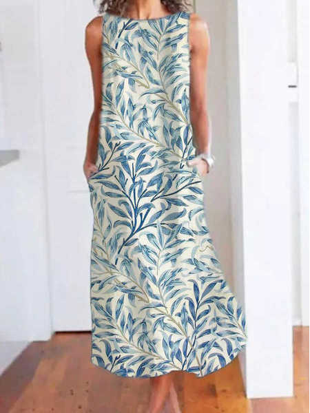 

Crew Neck Loosen Leaves Sleeveless Women Dress, Multicolor, Maxi Dresses