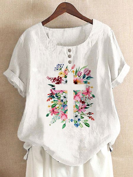 

Faith Floral Short Sleeve Tops, White, T-Shirts