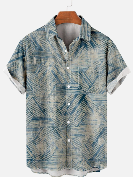

Casual Abstract Striped Print Short Sleeve Shirt, As picture, Short Sleeves Shirts