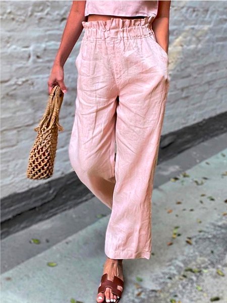 

Linen Loosen Casual Pants, Pink, Pants