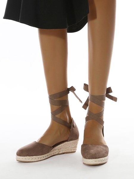 

Lace Up Ankle Closed Toe Jute Trim Wedges, Khaki, Creepers & Wedges