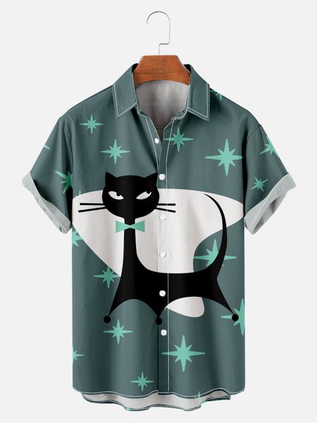 

Men's Animal Print Casual Lapel Short Sleeve Hawaiian Shirt, As picture, Men's Floral shirt