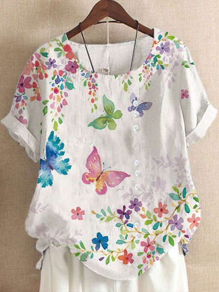 

Floral V Neck Vacation loosen sleeveless Shirts & Tops, White, T-Shirts