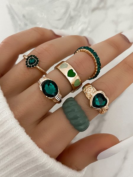 

6 Pcs Vintage Heart Ring, As picture, Rings