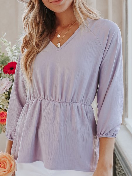 

solid color casual waist top, Purple, Tunics