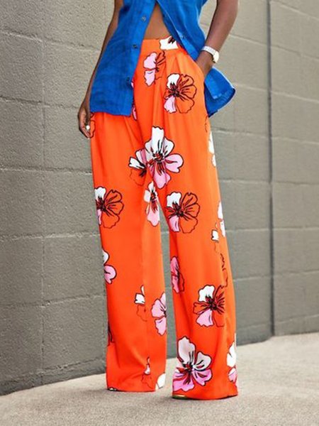 

Long Holiday Vacation Regular Fit Pants, Orange, Wide Leg Pants