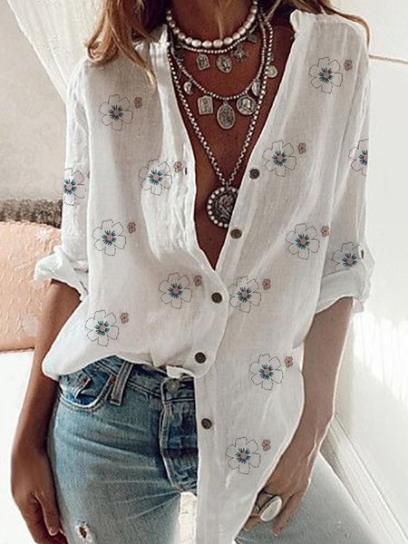 

Plus Size Casual Floral Loosen Long Sleeve Blouse, As picture, Blouses & Shirts