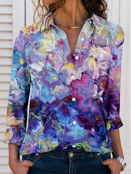 

Casual Cotton Blends Shirt Collar Long Sleeve Blouse, Multicolor, Shirts & Blouses