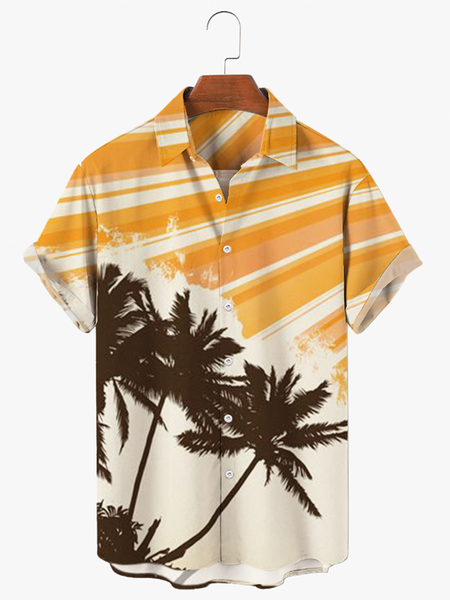 

Men's Coconut Tree Print Casual Vacation Short Sleeve Hawaiian Shirt, Yellow, Shirts ＆ Blouse