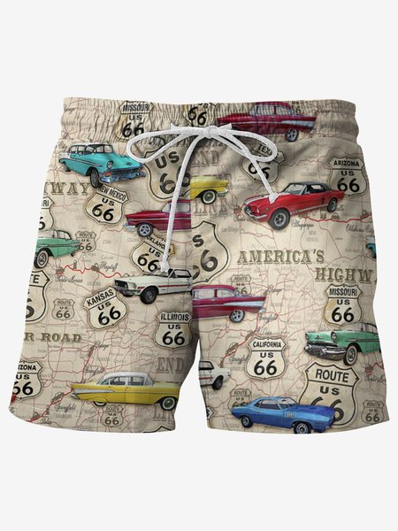 

Vintage Graphic Men's Beach Shorts, Beige, Men's shorts