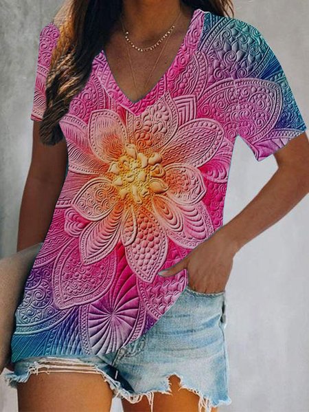 

JFN V Neck Floral Casual T-Shirt/Tee, Multicolor, T-Shirts