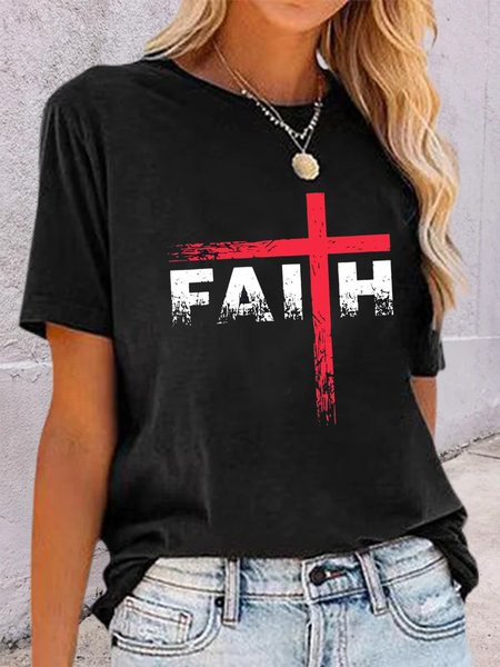 

Casual Faith Letter Short Sleeve T-Shirt, Black, T-Shirts