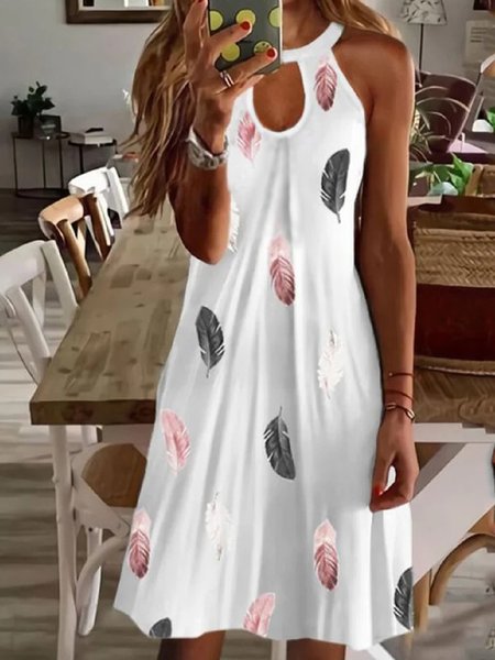

Casual Feather Crew Neck Short Sleeve Knit Dress, White, Mini Dresses