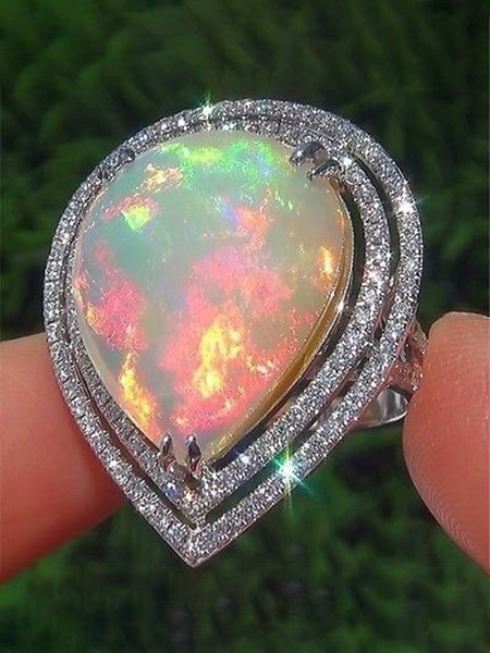 

JFN Vintage Drop Opal Ring, As picture, Rings