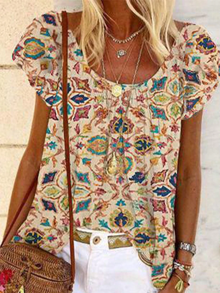 

Crew Neck Cotton Blends Loosen Long Sleeve Tops, Multicolor, T-Shirts