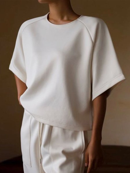 

Daily Casual Crew Neck Short Sleeve T-Shirt, White, Tees