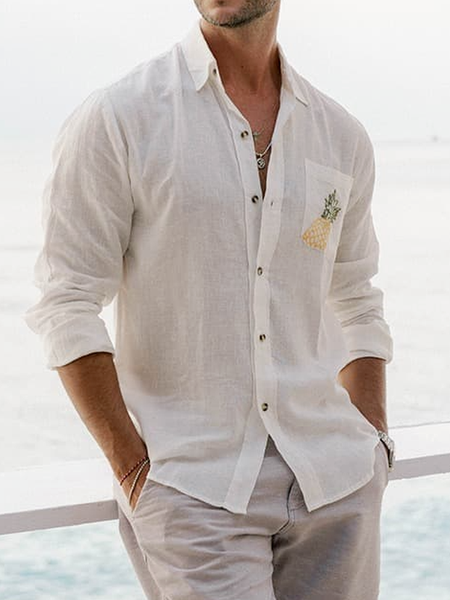 

Men's Pineapple Print Long Sleeve Shirt, White, Blouses&Shirts