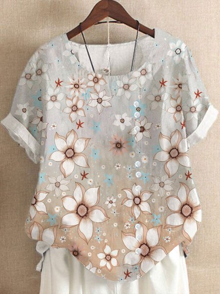

Loosen Floral Vacation beach Short Sleeve Blouse, Multicolor, Tops