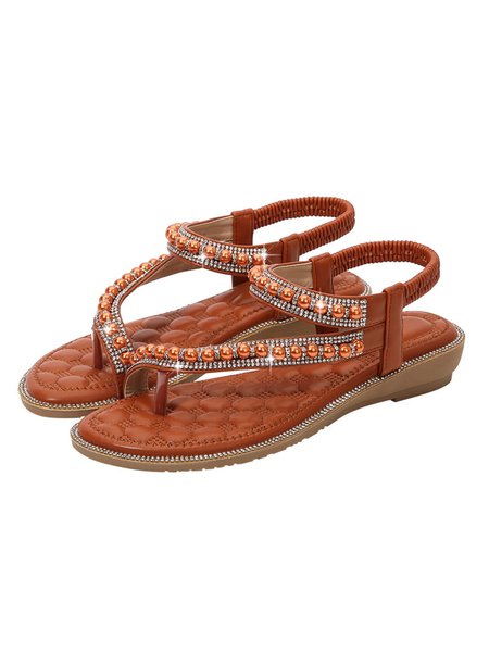 

JFN Pearl Beaded Rhinestone Wedding Beach Sandals, Khaki, Sandals