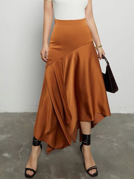 

Solid Elegant Work Regular Fit Long Skirt, Brown, Maxi Skirts