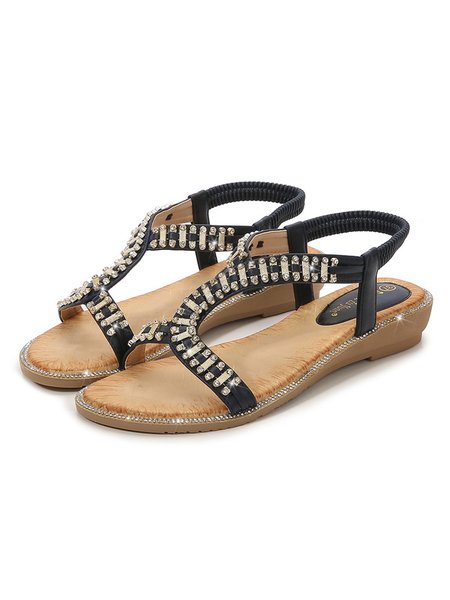 

Rhinestone Striped Elasticized Resort Sandals, Royal blue, Sandals