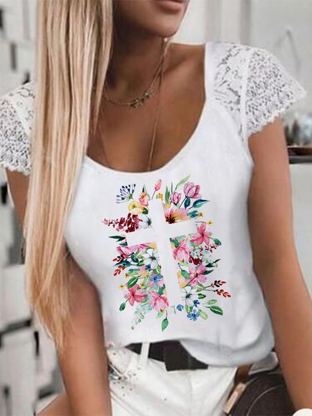 

Vacation Floral Short Sleeve T-Shirt, White, T-Shirts