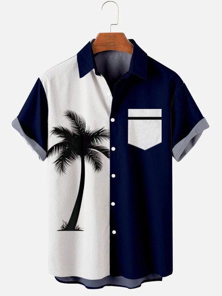 

Men's Coconut Print Casual Short Sleeve Hawaiian Shirt, White, Men's Floral shirt