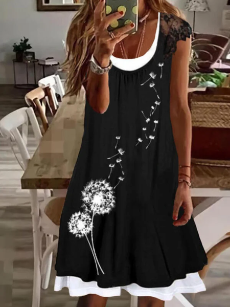 

Dandelion Crew Neck Short Sleeve Casual Knit Dress, Black, Mini Dresses