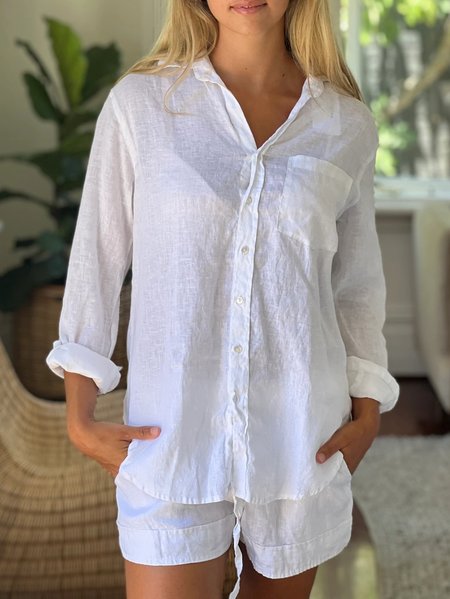 

Linen Casual Solid Long Sleeve Blouse, White, Blouses & Shirts