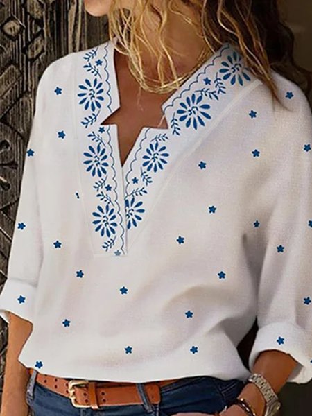 

Star Long Sleeve Peasant Blouse Boho Tops, Blue, Tops