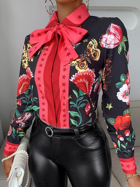 

Regular Fit Vintage Floral Long Sleeve Blouse, Red, Blouses and Shirts