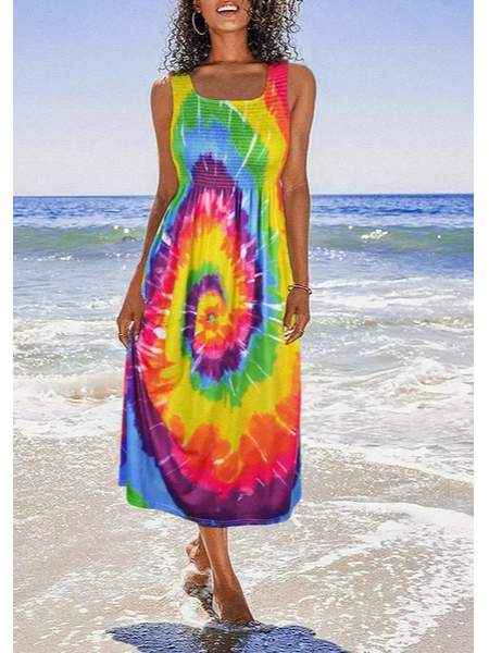 

Crew Neck Cotton Blends Tie Dye Short Sleeve Knit Dress, Multicolor, Dresses