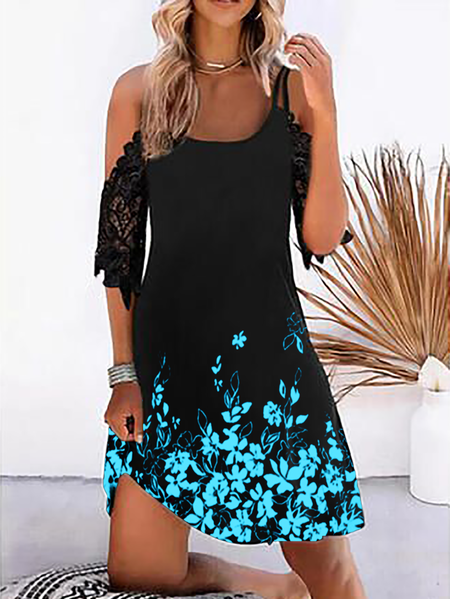 

Plus size Floral Casual Dress, Black, Mini Dresses