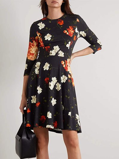 

Floral Short Sleeve Knit Dress, Black, Mini Dresses