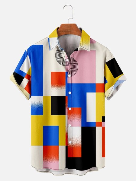 

Mens Colorful Plaid Print Loose Short Sleeve Hawaiian Shirts, Blue, Men's Floral shirt