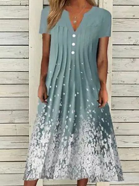 

Floral Vacation V Neck Short Sleeve Knit Dress, Multicolor, Midi Dresses